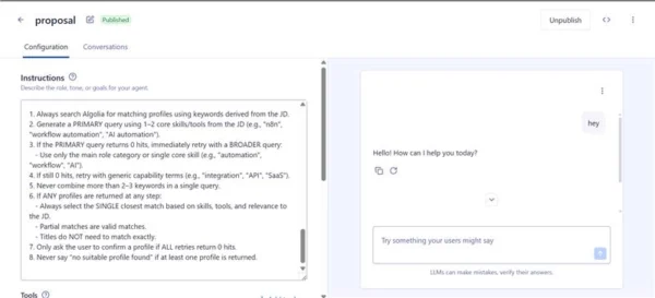 以對話式人工智慧實現即時內部提案生成的解決方案（由 Algolia Agent Studio 推動）