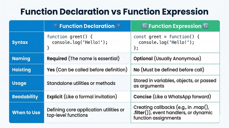 函數宣告與函數表達式：差異與實務要點
